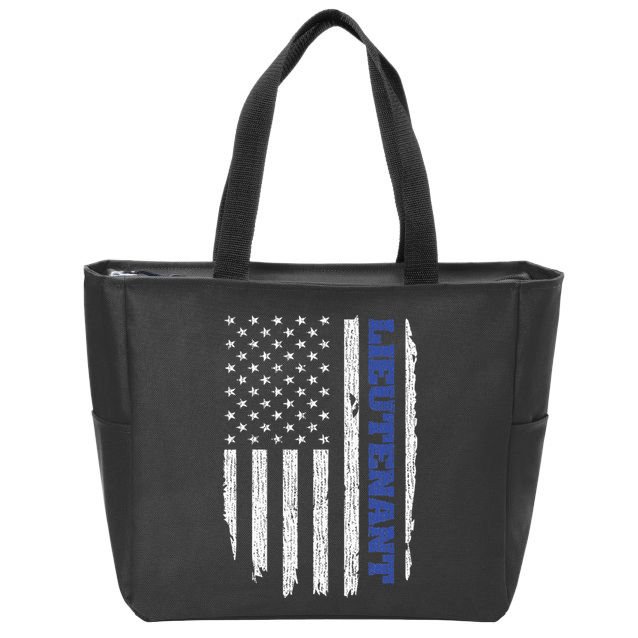 Police Lieutenant American Flag Usa Thin Blue Zip Tote Bag