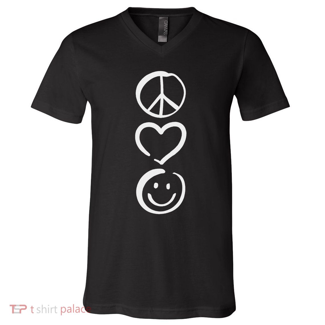 Peace Love And Happiness Peace Sign, Heart, Smile V-Neck T-Shirt