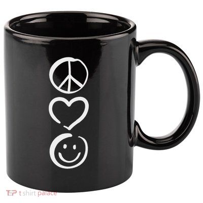 Peace Love And Happiness Peace Sign, Heart, Smile 11oz C Handle Ceramic Mug