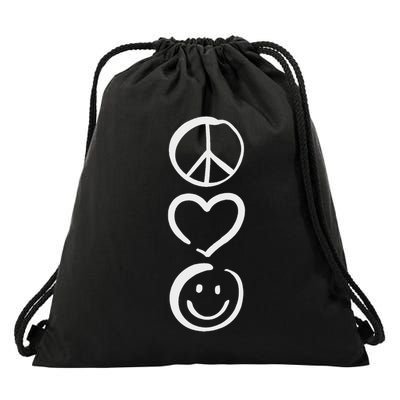 Peace Love And Happiness Peace Sign, Heart, Smile Drawstring Bag