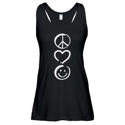 Peace Love And Happiness Peace Sign, Heart, Smile Ladies Essential Flowy Tank
