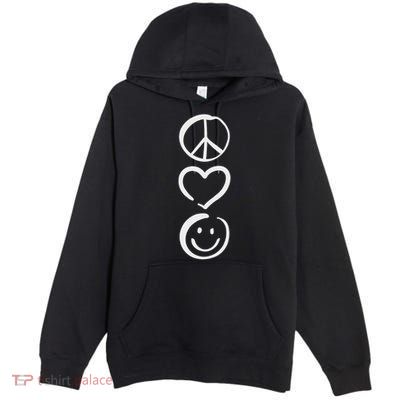 Peace Love And Happiness Peace Sign, Heart, Smile Premium Pullover Hoodie