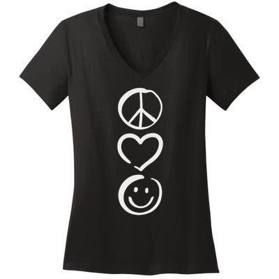Peace Love And Happiness Peace Sign, Heart, Smile Women's V-Neck T-Shirt