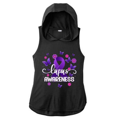 Purple Lupus Awareness Ribbon Purple Butterflies Lupus Ladies PosiCharge Tri-Blend Wicking Draft Hoodie Tank