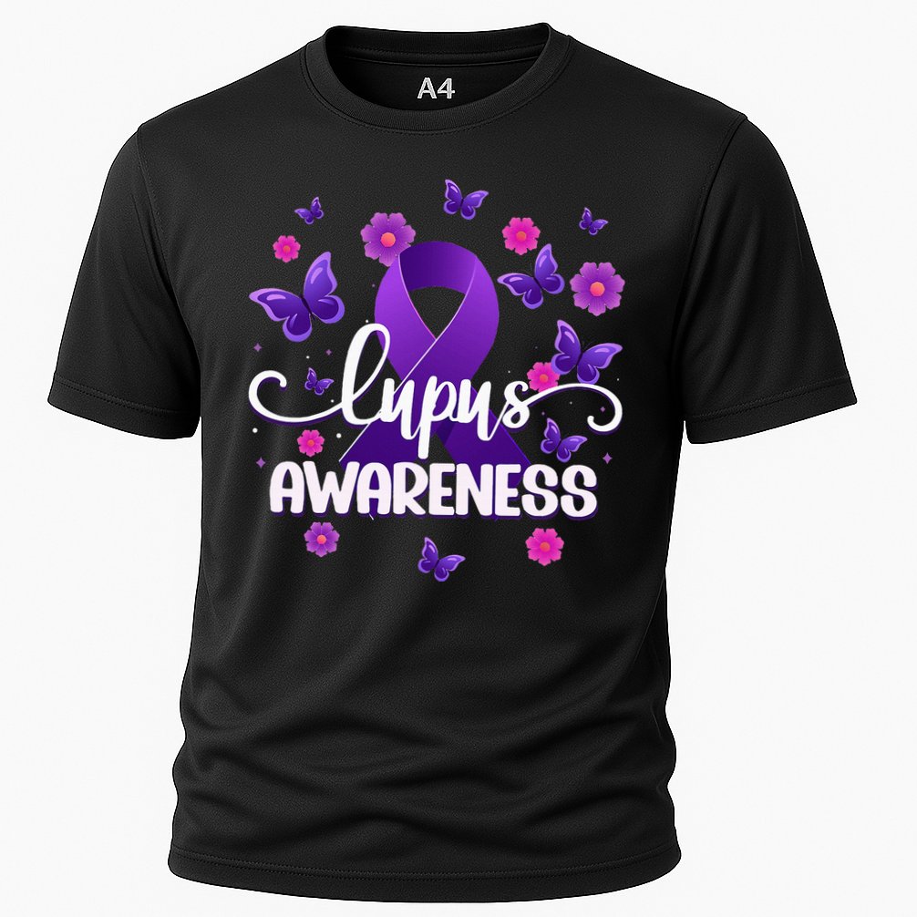 Purple Lupus Awareness Ribbon Purple Butterflies Lupus Cooling Performance Crew T-Shirt