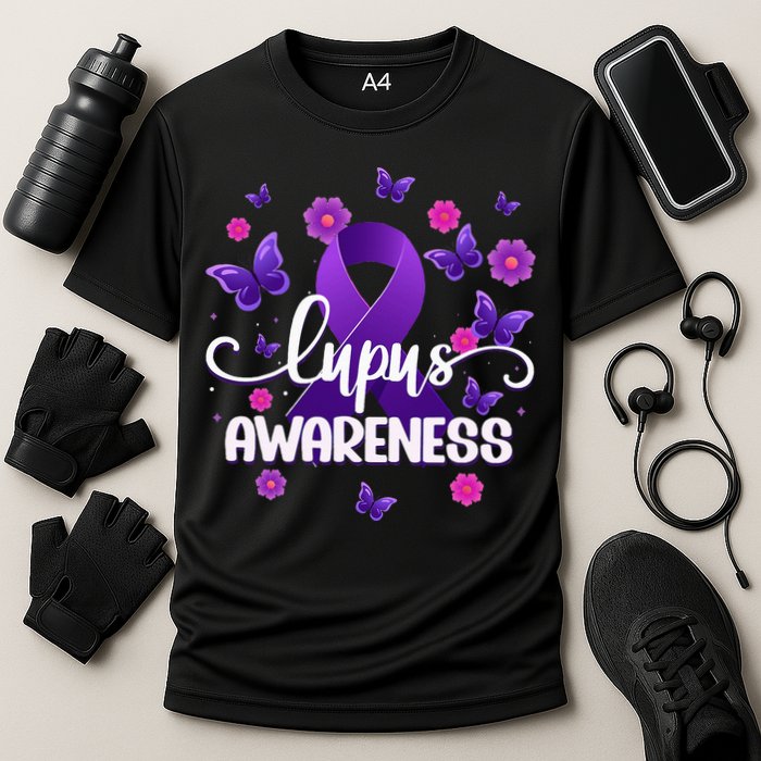 Purple Lupus Awareness Ribbon Purple Butterflies Lupus Cooling Performance Crew T-Shirt
