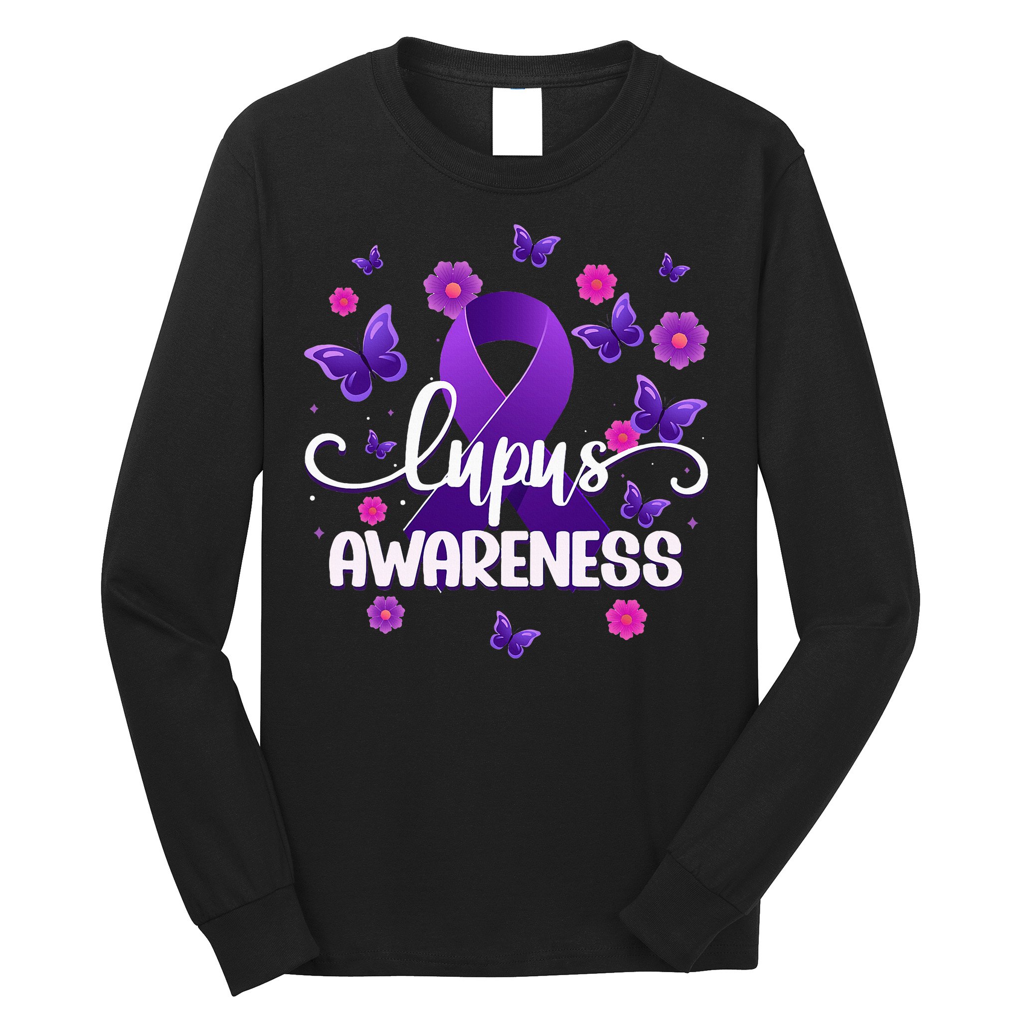 Purple Lupus Awareness Ribbon Purple Butterflies Lupus Long Sleeve Shirt