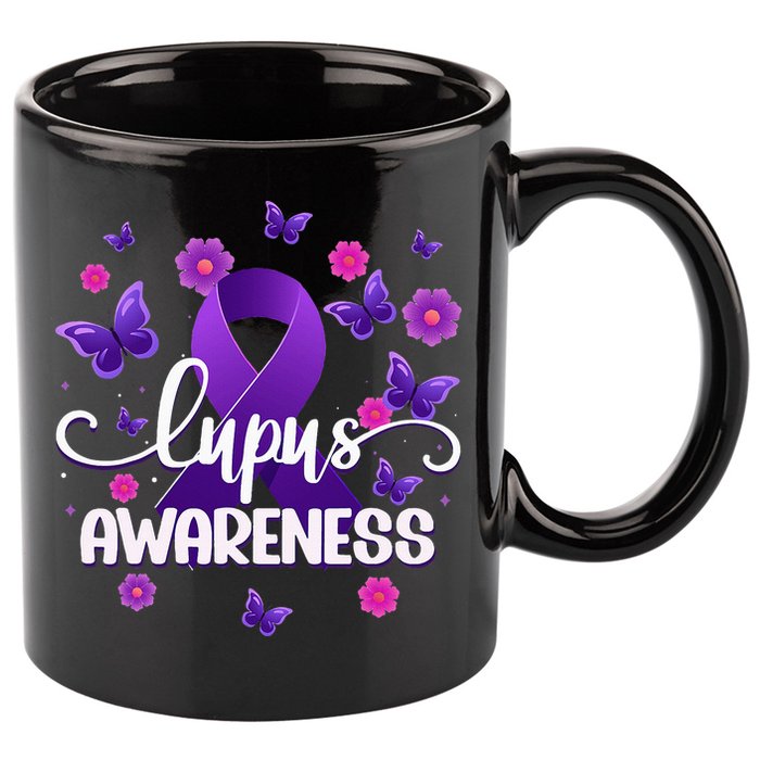 Purple Lupus Awareness Ribbon Purple Butterflies Lupus 11oz C Handle Ceramic Mug