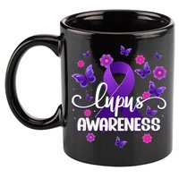 Purple Lupus Awareness Ribbon Purple Butterflies Lupus 11oz C Handle Ceramic Mug