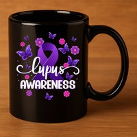 Purple Lupus Awareness Ribbon Purple Butterflies Lupus 11oz C Handle Ceramic Mug