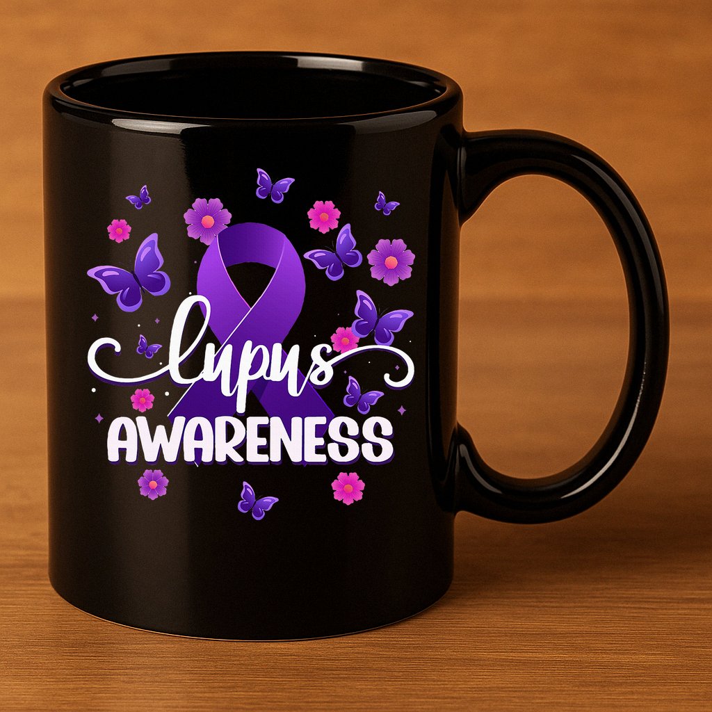 Purple Lupus Awareness Ribbon Purple Butterflies Lupus 11oz C Handle Ceramic Mug