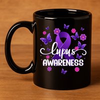 Purple Lupus Awareness Ribbon Purple Butterflies Lupus 11oz C Handle Ceramic Mug