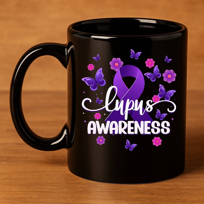 Purple Lupus Awareness Ribbon Purple Butterflies Lupus 11oz C Handle Ceramic Mug