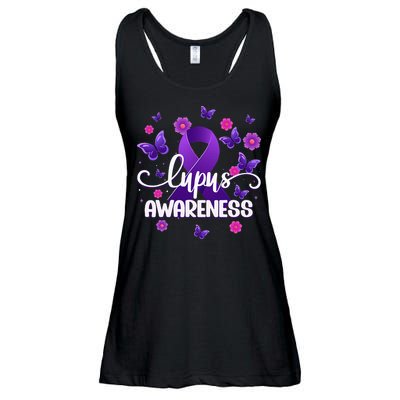 Purple Lupus Awareness Ribbon Purple Butterflies Lupus Ladies Essential Flowy Tank