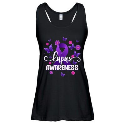 Purple Lupus Awareness Ribbon Purple Butterflies Lupus Ladies Essential Flowy Tank