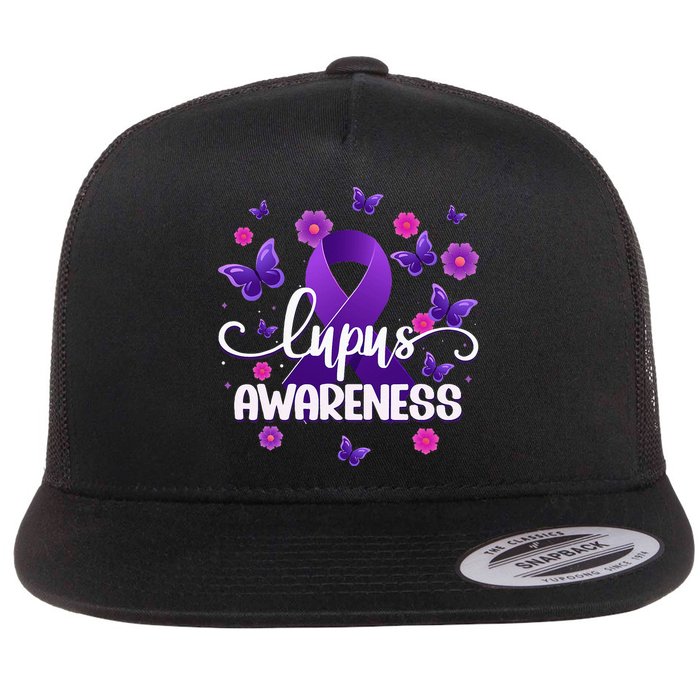 Purple Lupus Awareness Ribbon Purple Butterflies Lupus Flatbill Hat
