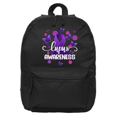 Purple Lupus Awareness Ribbon Purple Butterflies Lupus 16 in Basic Backpack
