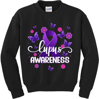 Purple Lupus Awareness Ribbon Purple Butterflies Lupus Kids Sweatshirt