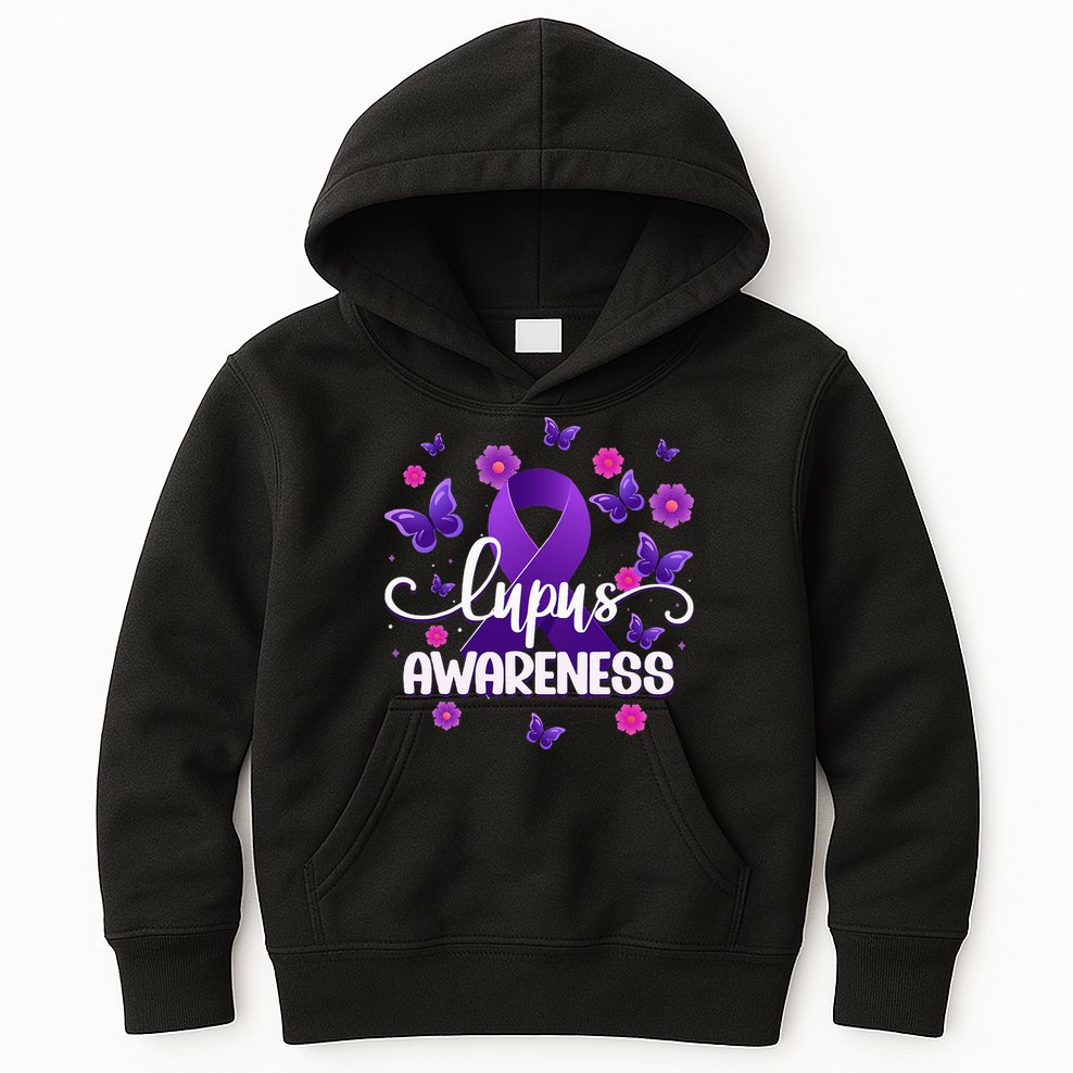Purple Lupus Awareness Ribbon Purple Butterflies Lupus Kids Hoodie