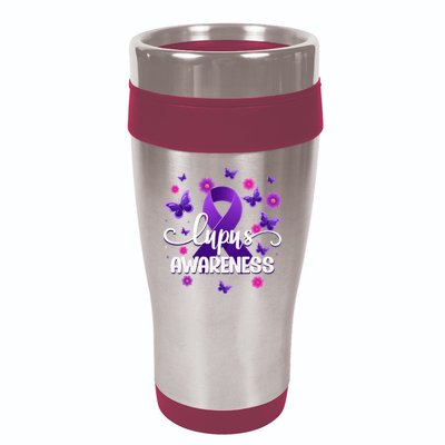 Purple Lupus Awareness Ribbon Purple Butterflies Lupus 16oz Travel Tumbler