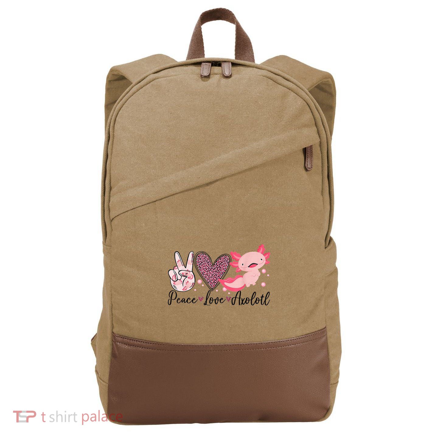 Peace Love Axolotl Heart Leopard Gift Nager Cotton Canvas Backpack