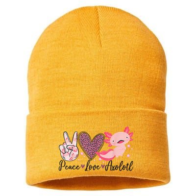 Peace Love Axolotl Heart Leopard Gift Nager Sustainable Knit Beanie