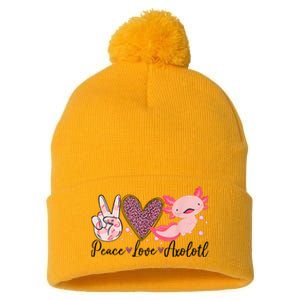 Peace Love Axolotl Heart Leopard Gift Nager Pom Pom 12in Knit Beanie