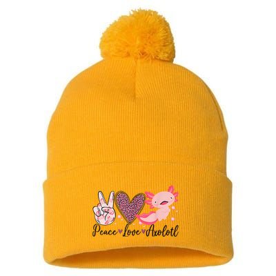 Peace Love Axolotl Heart Leopard Gift Nager Pom Pom 12in Knit Beanie