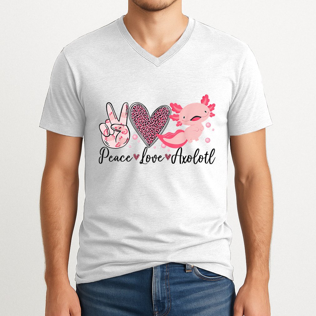 Peace Love Axolotl Heart Leopard Gift Nager V-Neck T-Shirt