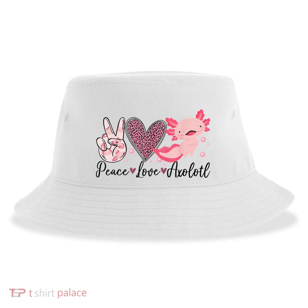 Peace Love Axolotl Heart Leopard Gift Nager Sustainable Bucket Hat