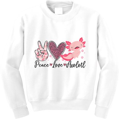 Peace Love Axolotl Heart Leopard Gift Nager Kids Sweatshirt