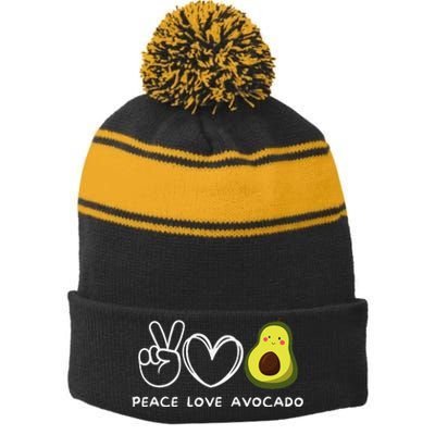 Peace Love Avocado Retro Avocado Lover Fruit Lover Stripe Pom Pom Beanie