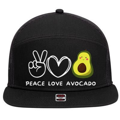 Peace Love Avocado Retro Avocado Lover Fruit Lover 7 Panel Mesh Trucker Snapback Hat