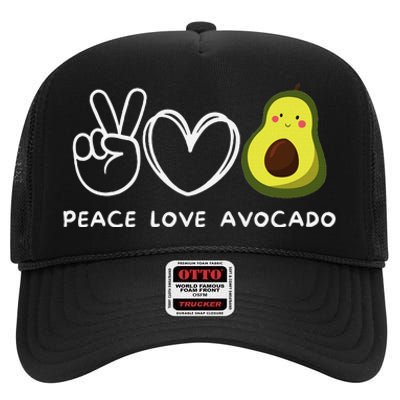 Peace Love Avocado Retro Avocado Lover Fruit Lover High Crown Mesh Back Trucker Hat