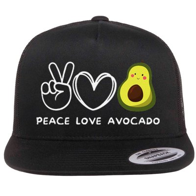 Peace Love Avocado Retro Avocado Lover Fruit Lover Flat Bill Trucker Hat