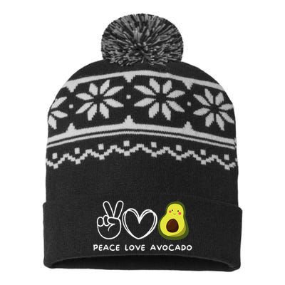 Peace Love Avocado Retro Avocado Lover Fruit Lover USA-Made Snowflake Beanie