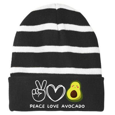 Peace Love Avocado Retro Avocado Lover Fruit Lover Striped Beanie with Solid Band