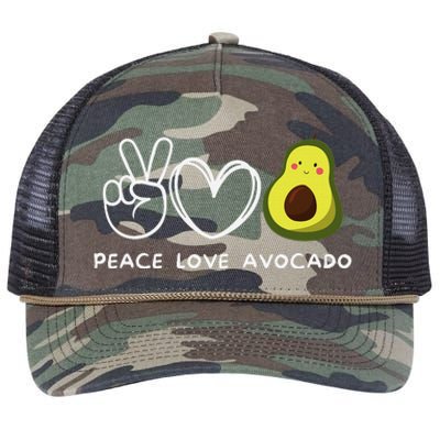 Peace Love Avocado Retro Avocado Lover Fruit Lover Retro Rope Trucker Hat Cap