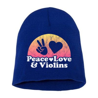 Peace Love And Violins Violin Gift Short Acrylic Beanie