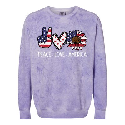 Peace Love America US Flag Fourth Wo 4th Of July Patriot Colorblast Crewneck Sweatshirt