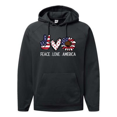 Peace Love America US Flag Fourth Wo 4th Of July Patriot Performance Fleece Hoodie