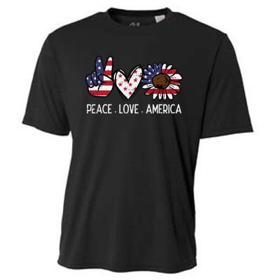 Peace Love America US Flag Fourth Wo 4th Of July Patriot Cooling Performance Crew T-Shirt