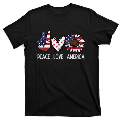 Peace Love America US Flag Fourth Wo 4th Of July Patriot T-Shirt