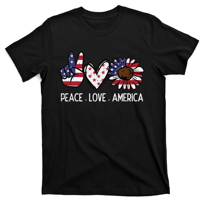 Peace Love America US Flag Fourth Wo 4th Of July Patriot T-Shirt