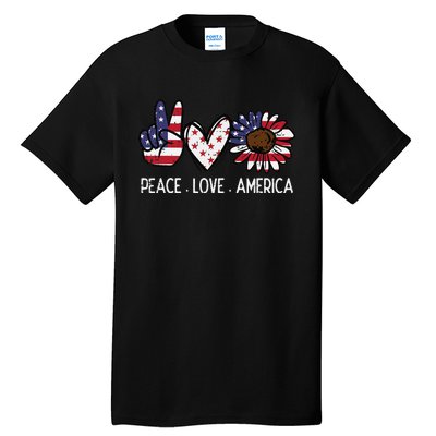 Peace Love America US Flag Fourth Wo 4th Of July Patriot Tall T-Shirt