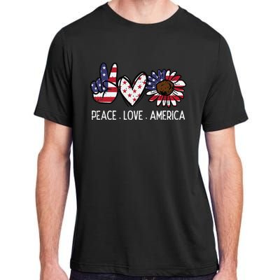 Peace Love America US Flag Fourth Wo 4th Of July Patriot Adult ChromaSoft Performance T-Shirt