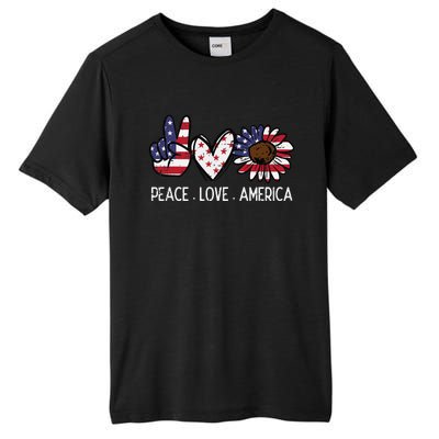 Peace Love America US Flag Fourth Wo 4th Of July Patriot Tall Fusion ChromaSoft Performance T-Shirt