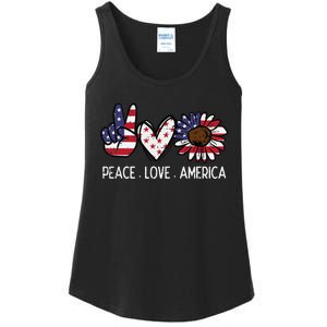 Peace Love America US Flag Fourth Wo 4th Of July Patriot Ladies Essential Tank