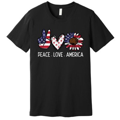 Peace Love America US Flag Fourth Wo 4th Of July Patriot Premium T-Shirt