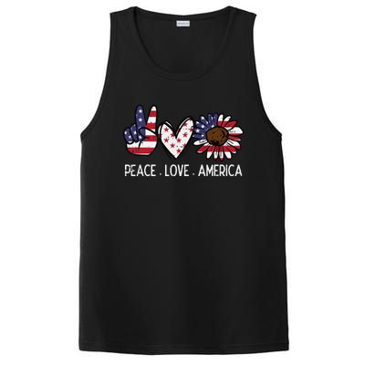 Peace Love America US Flag Fourth Wo 4th Of July Patriot PosiCharge Competitor Tank